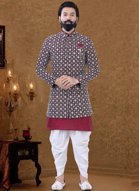 Black And White Colour New Printed Ethnic Wear Cotton Mens Indo Western Collection KS 1558
